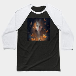 Blonde Butterfly Girl Baseball T-Shirt